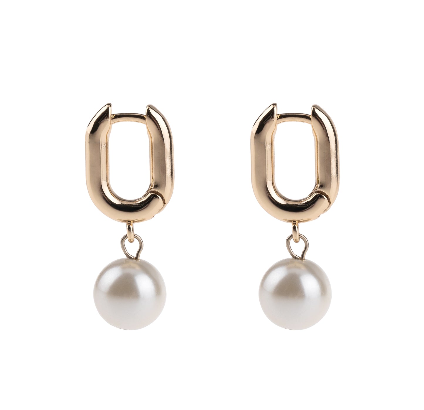 Gold Pearl Drop Hoop Earring