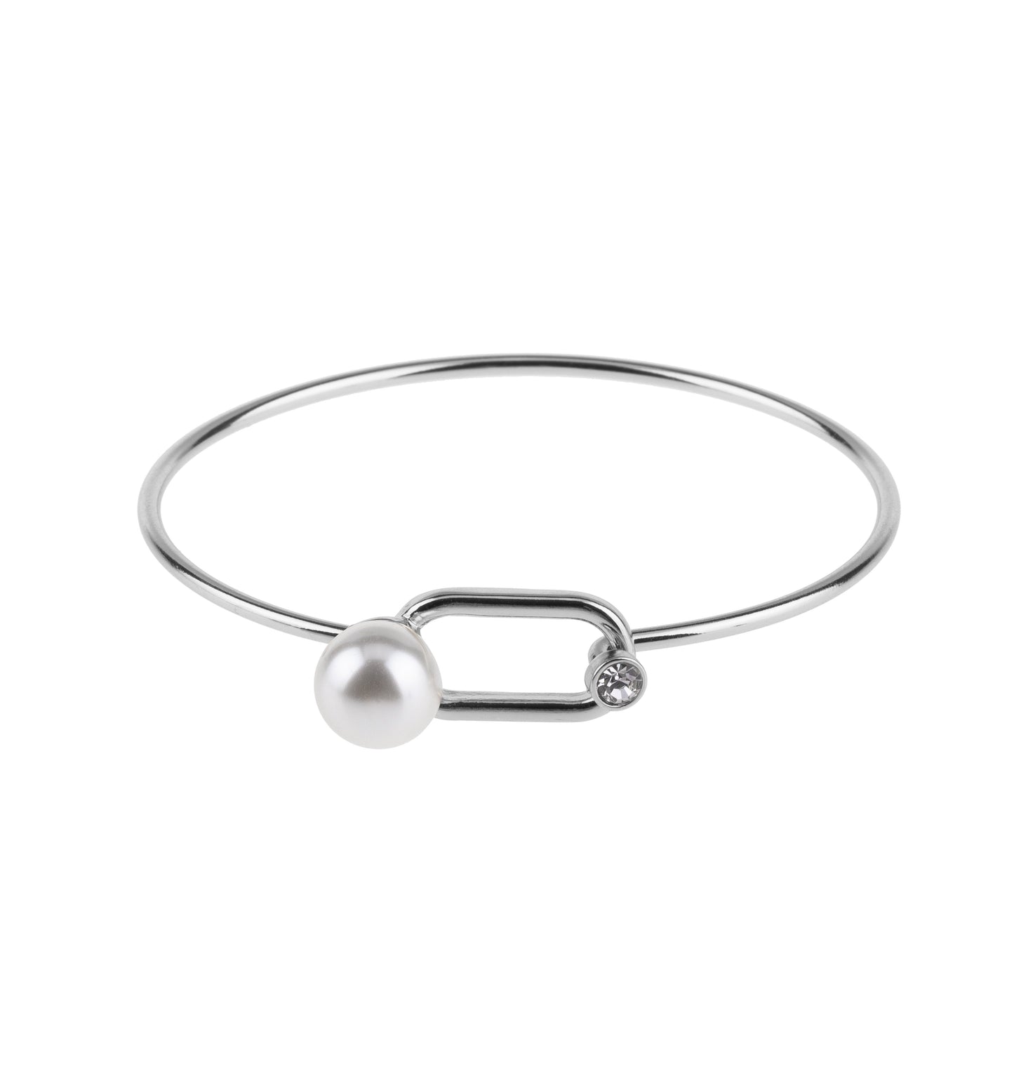 Gold Pearl Latch Bangle Bracelet