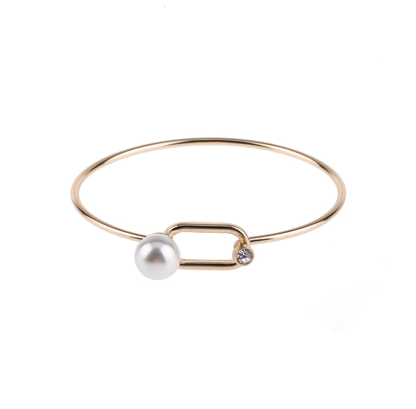 Silver Pearl Latch Bangle Bracelet