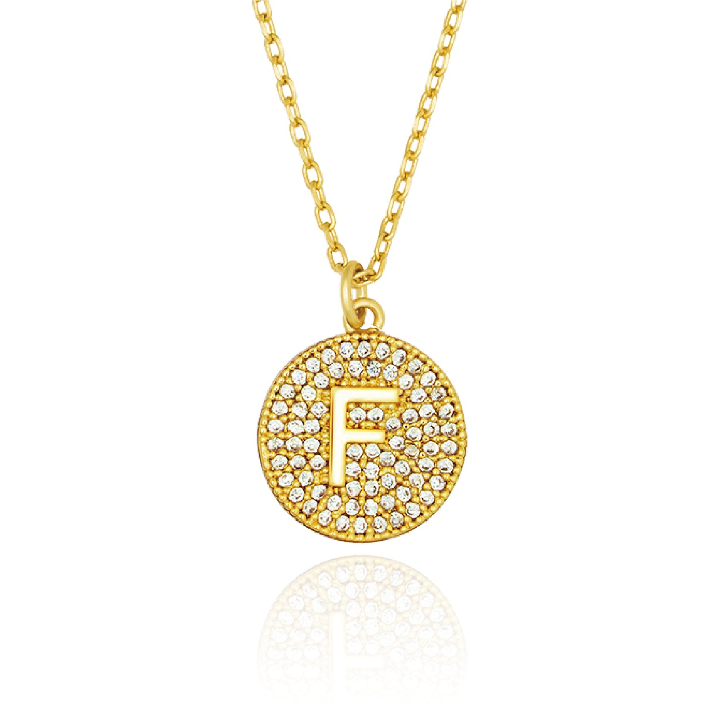 Round Pave Disc Initial Necklace