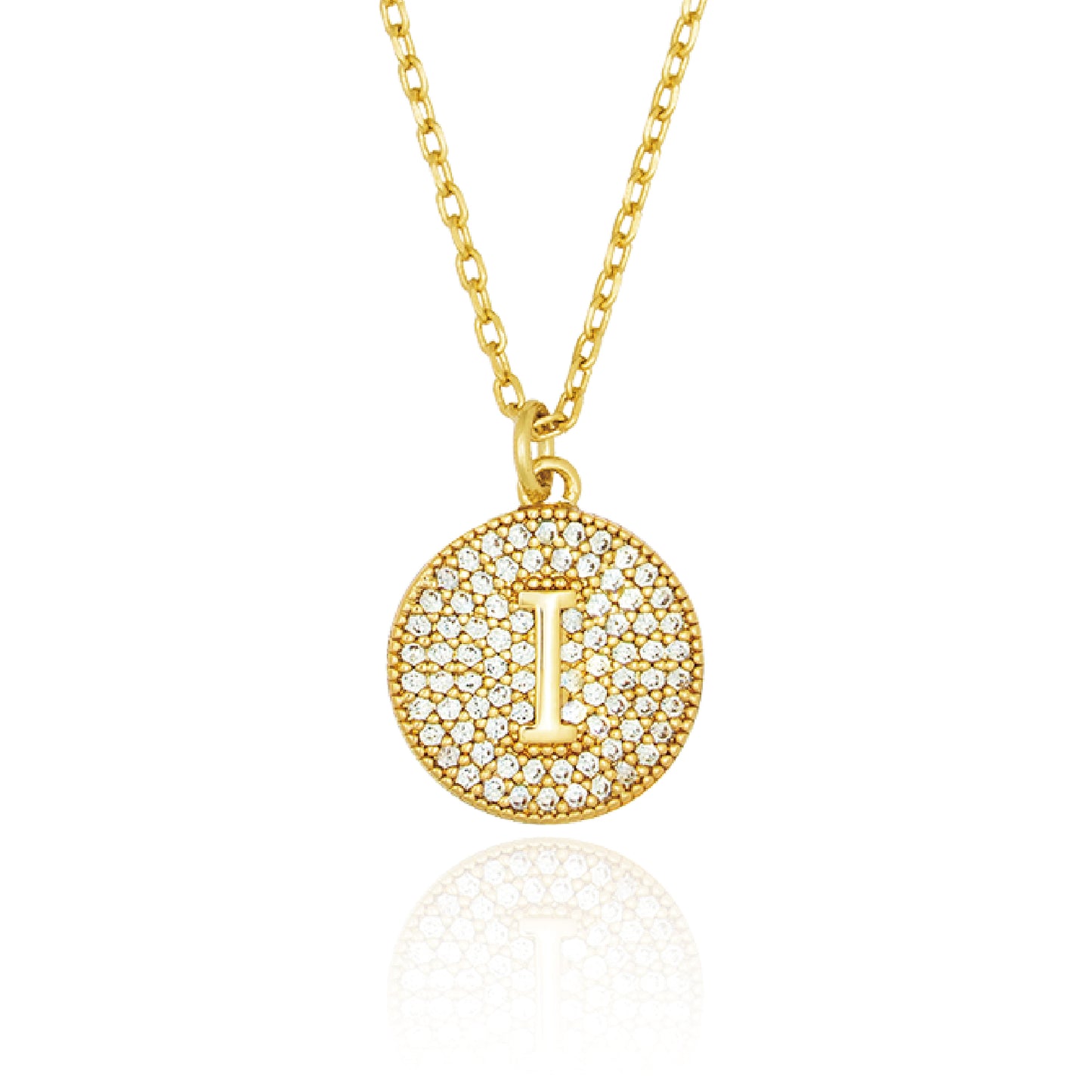 Round Pave Disc Initial Necklace