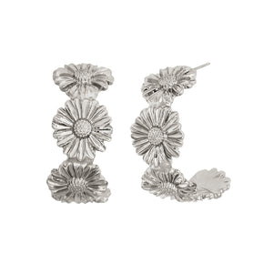 Silver Flower Statement Hoop Earring