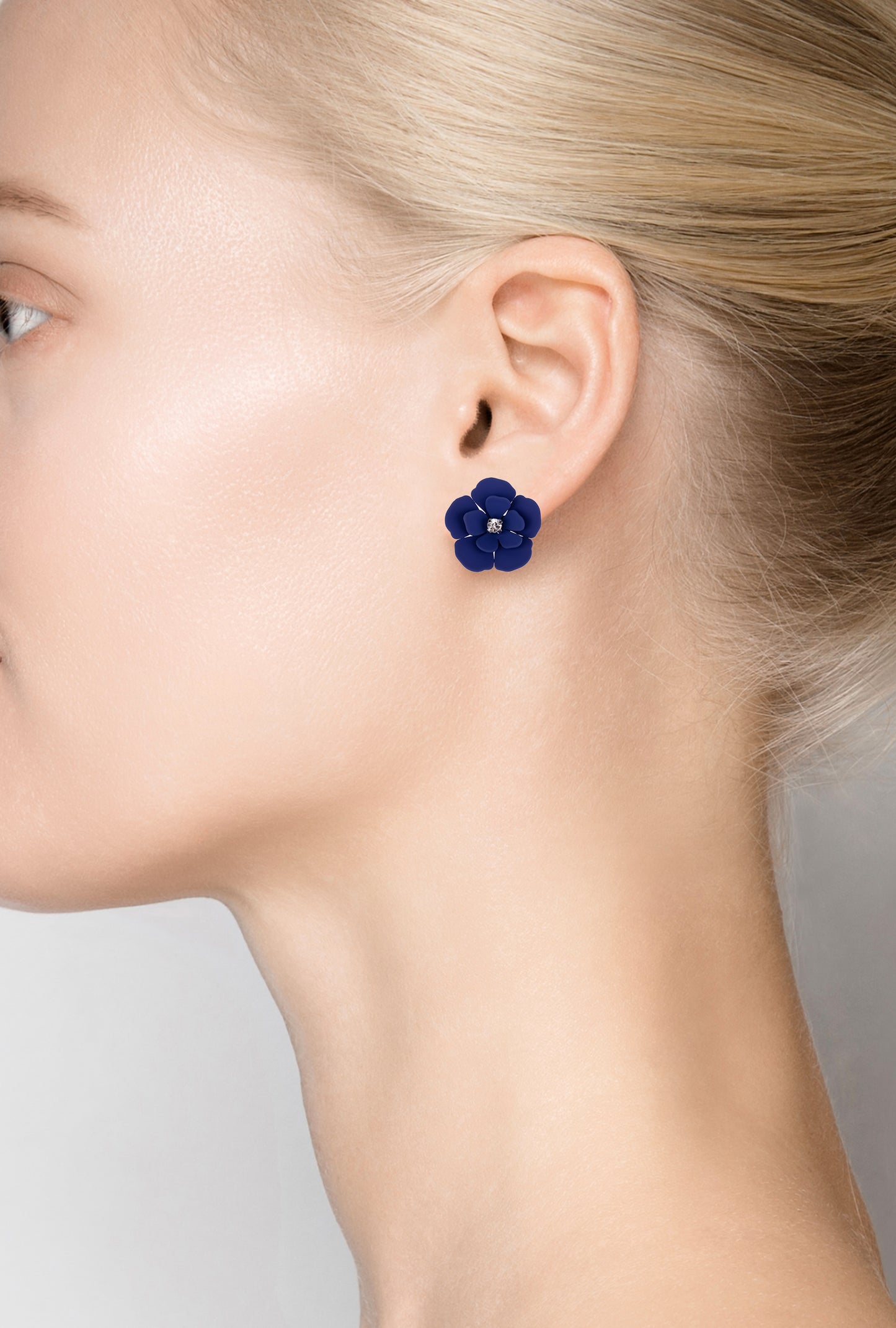 Navy Blue Soft Touch Flower Stud Earring