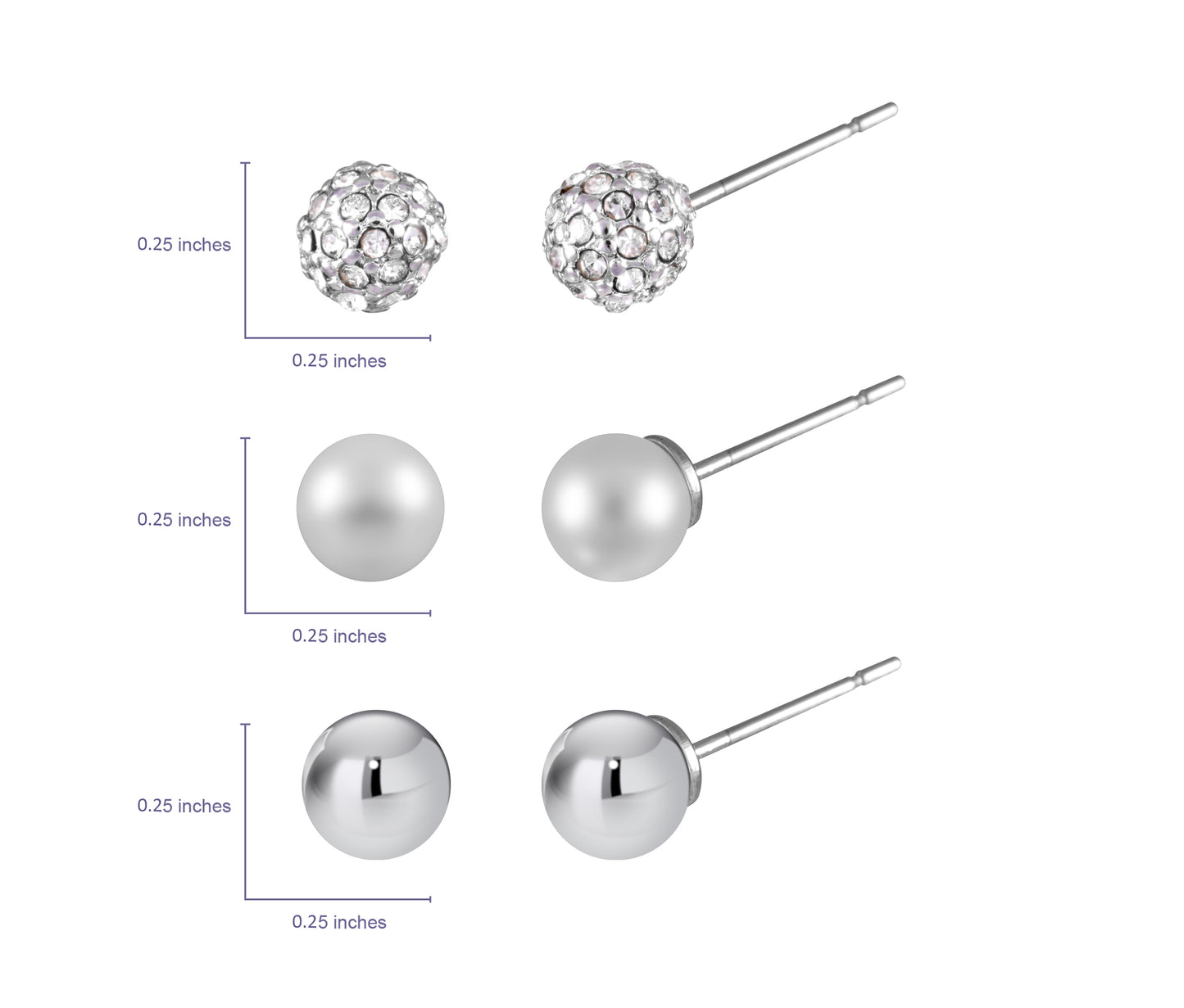 Silver Ball Stud Set Earrings