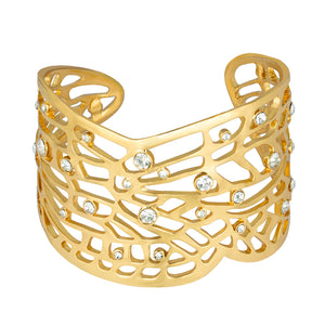 Filigree and Crystal Stone Pave Statement Flexible Cuff Bracelet