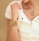 Filigree and Crystal Stone Pave Statement Flexible Cuff Bracelet