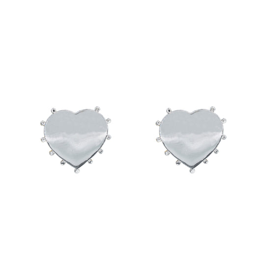 Silver Studded Heart Stud Earrings