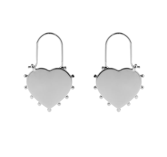 Silver Studded Heart Hoop Earrings