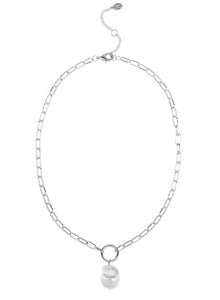 Silver Pearl Drop Paperclip Chain Necklace