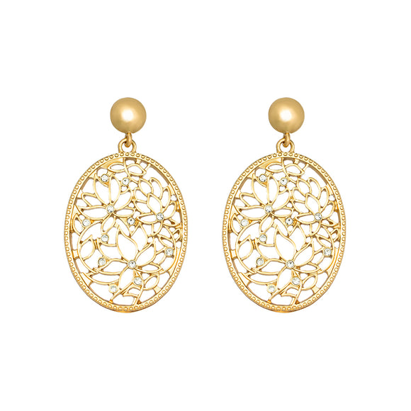 Oval Floral Filigree Statement Drop Earring