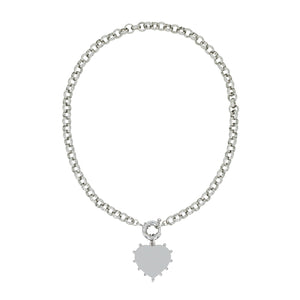 Silver Studded Metal Heart Charm Drop Necklace