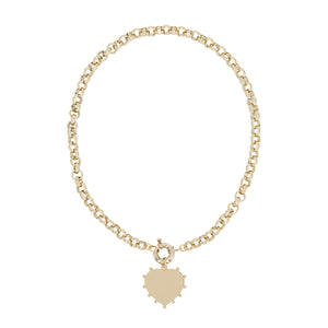 Gold Studded Metal Heart Charm Drop Necklace