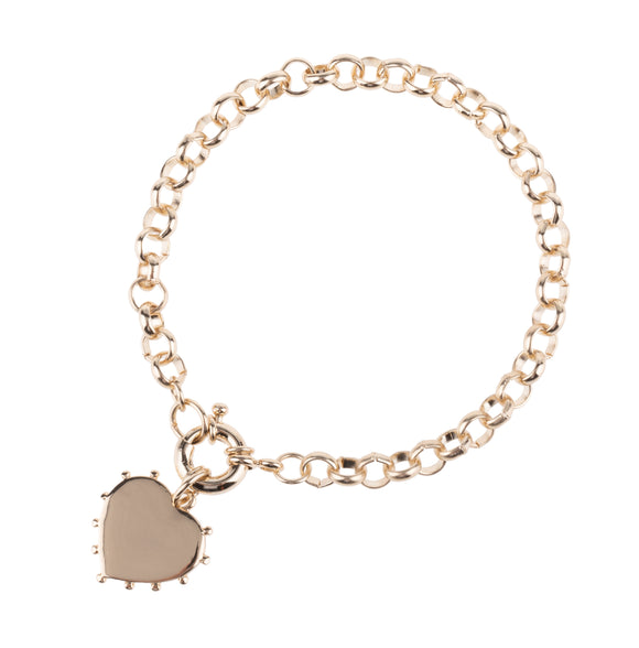 Gold Studded Heart Charm Chain Bracelet