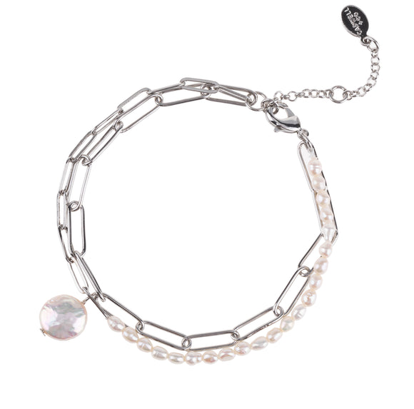 Silver Paperclip Chain and Irregular Pearl Bracelet