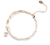 Gold Paperclip Chain and Irregular Pearl Bracelet