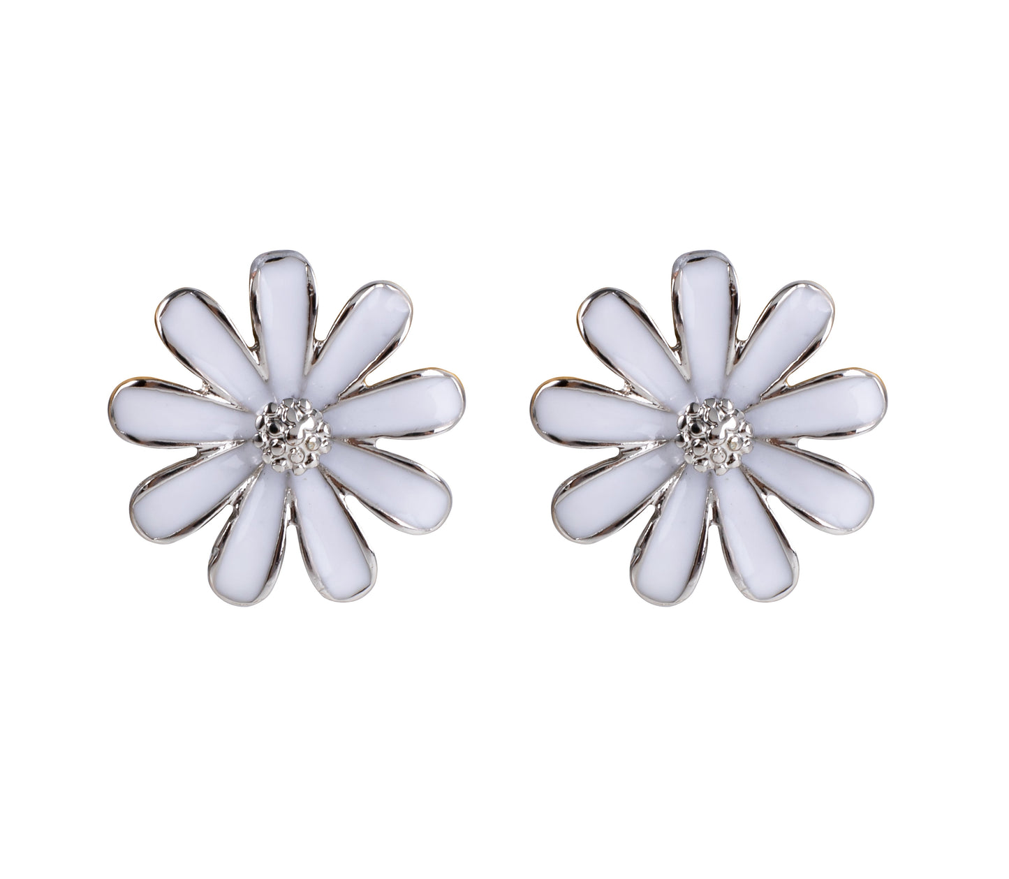 White Enamel Flower Stud Earring