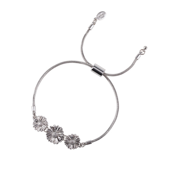 Silver Metal Flower Adjustable Slider Bracelet