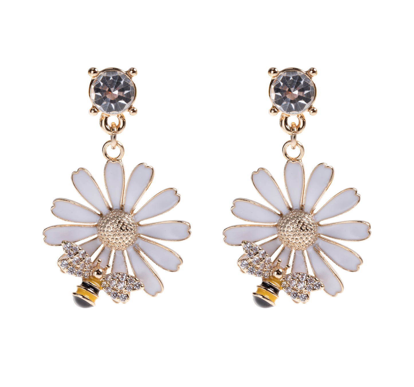 Enamel Daisy and Bee Drop Earring