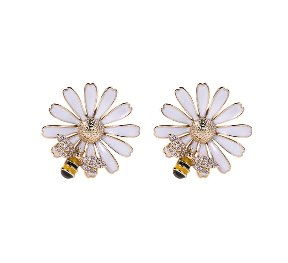 Enamel Daisy and Bee Stud Earring