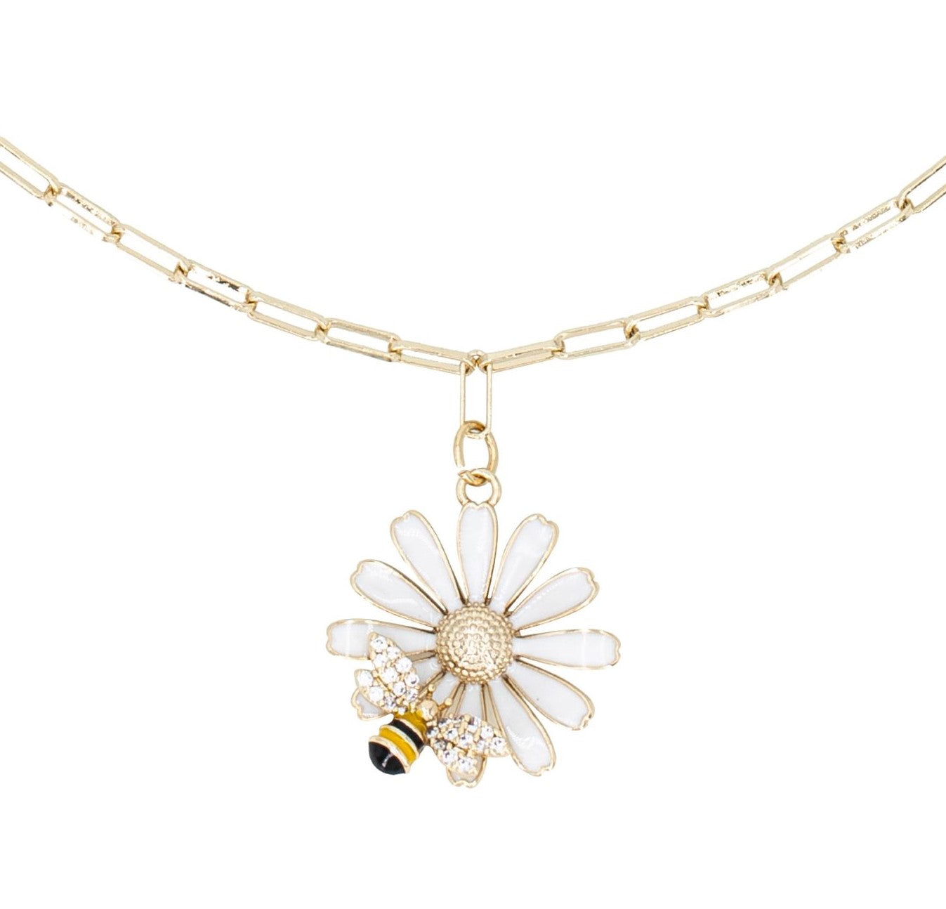 Enamel Daisy and Bee Pendant Y Necklace