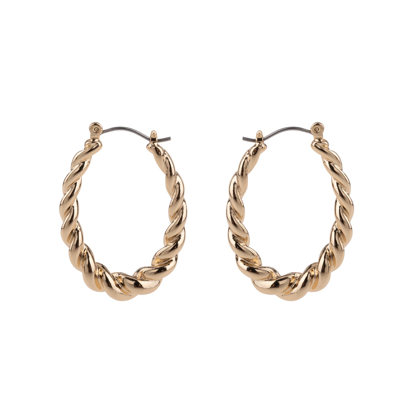 Gold Oval Twisted Metal Hoop Earrings