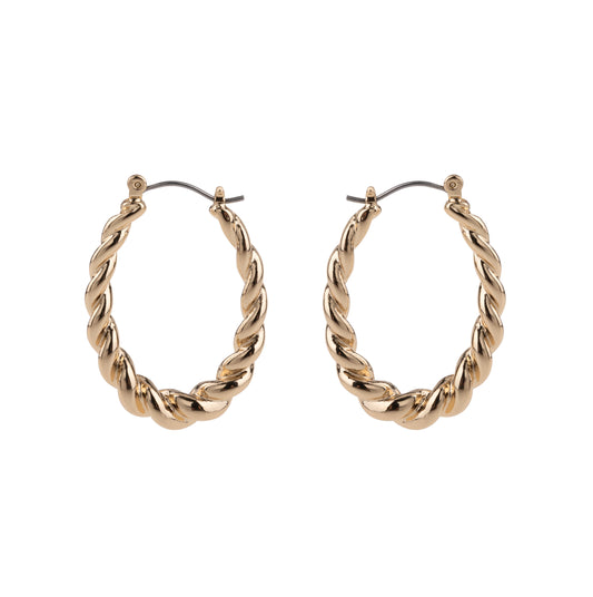 Gold Oval Twisted Metal Hoop Earrings