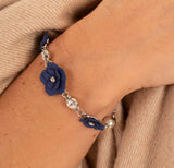 Blue Soft Touch Flower Adjustable Slider Bracelet