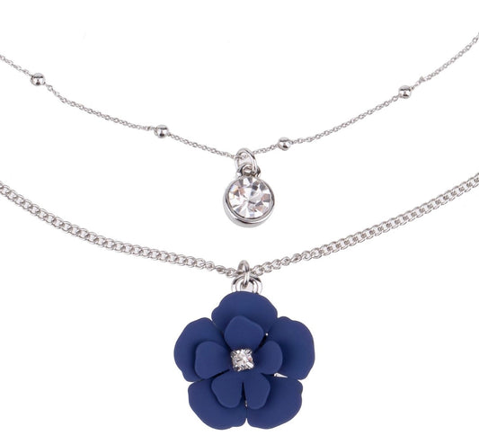 Blue Soft Touch Flower Delicate Prelayered Necklace