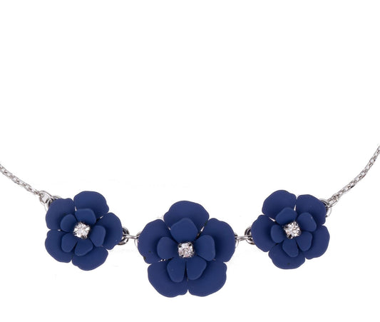Blue Soft Touch Flower Short Necklace