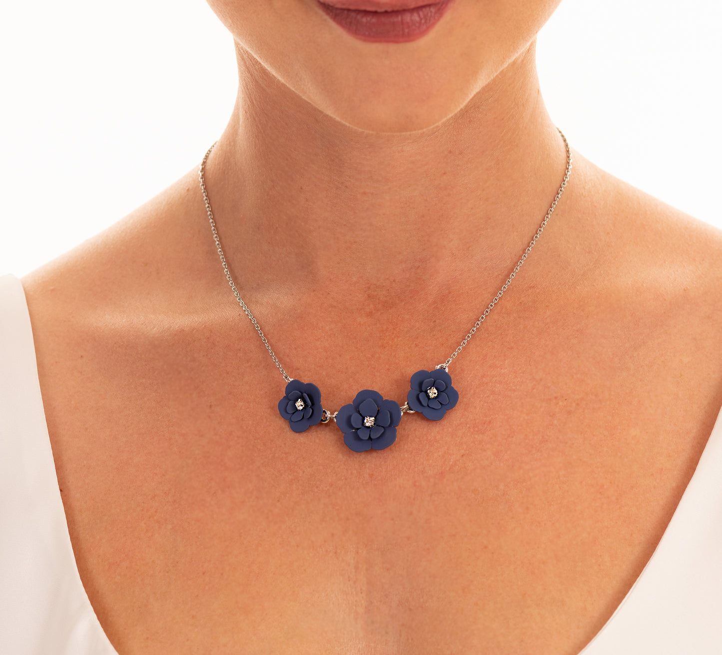 Blue Soft Touch Flower Short Necklace