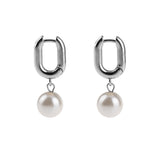 Silver Pearl Drop Hoop Earring