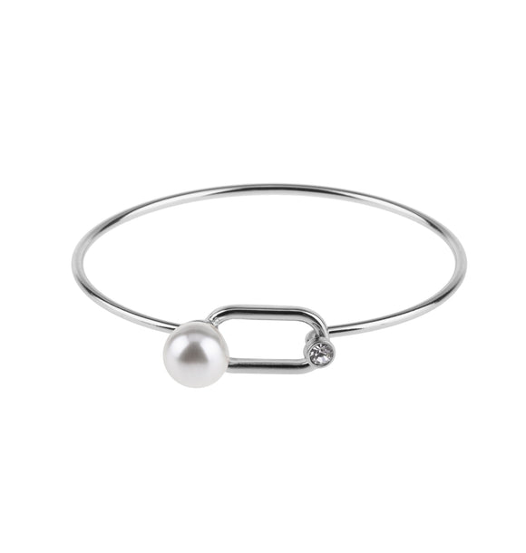Silver Pearl Latch Bangle Bracelet